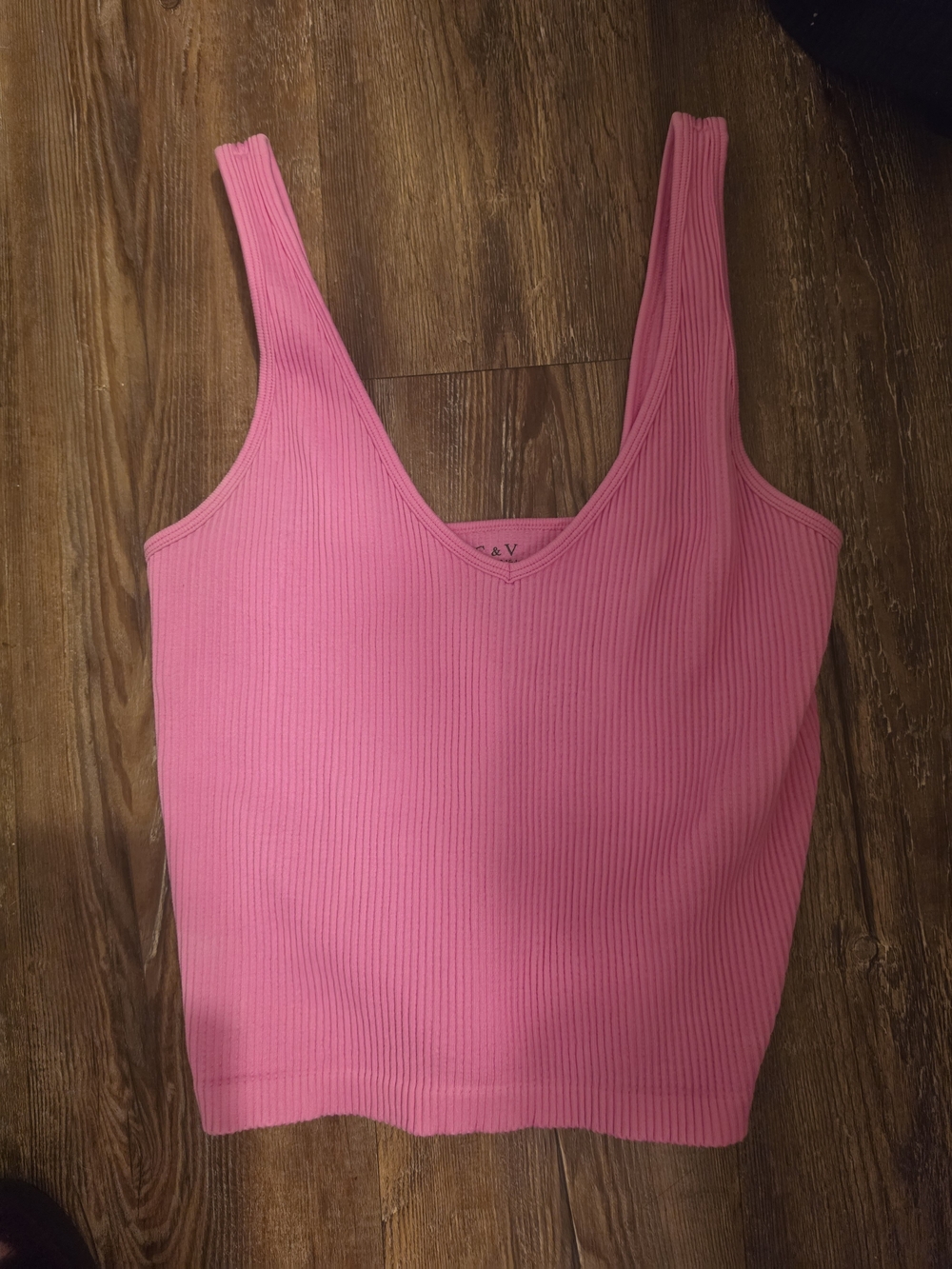 Chelsea & Violet Ribbed V-Neck Tank Top - Hot Pink